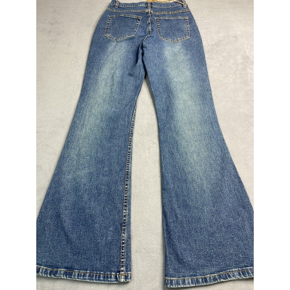 Vintage Y2K Jeans Womens 26 Flare Lace Belted Hippie Boho Festival Stretch Denim - Picture 2 of 8